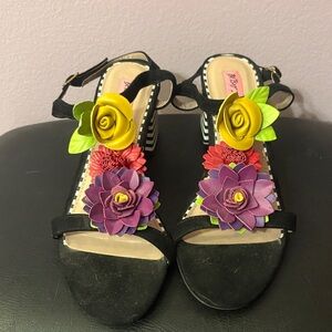 Betsey Johnson Black Sandals with Floral Accents